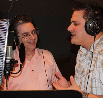 Mike & Warren recording voiceover podcast Mike & Warren Record a Podcast