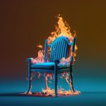blue chair on fire