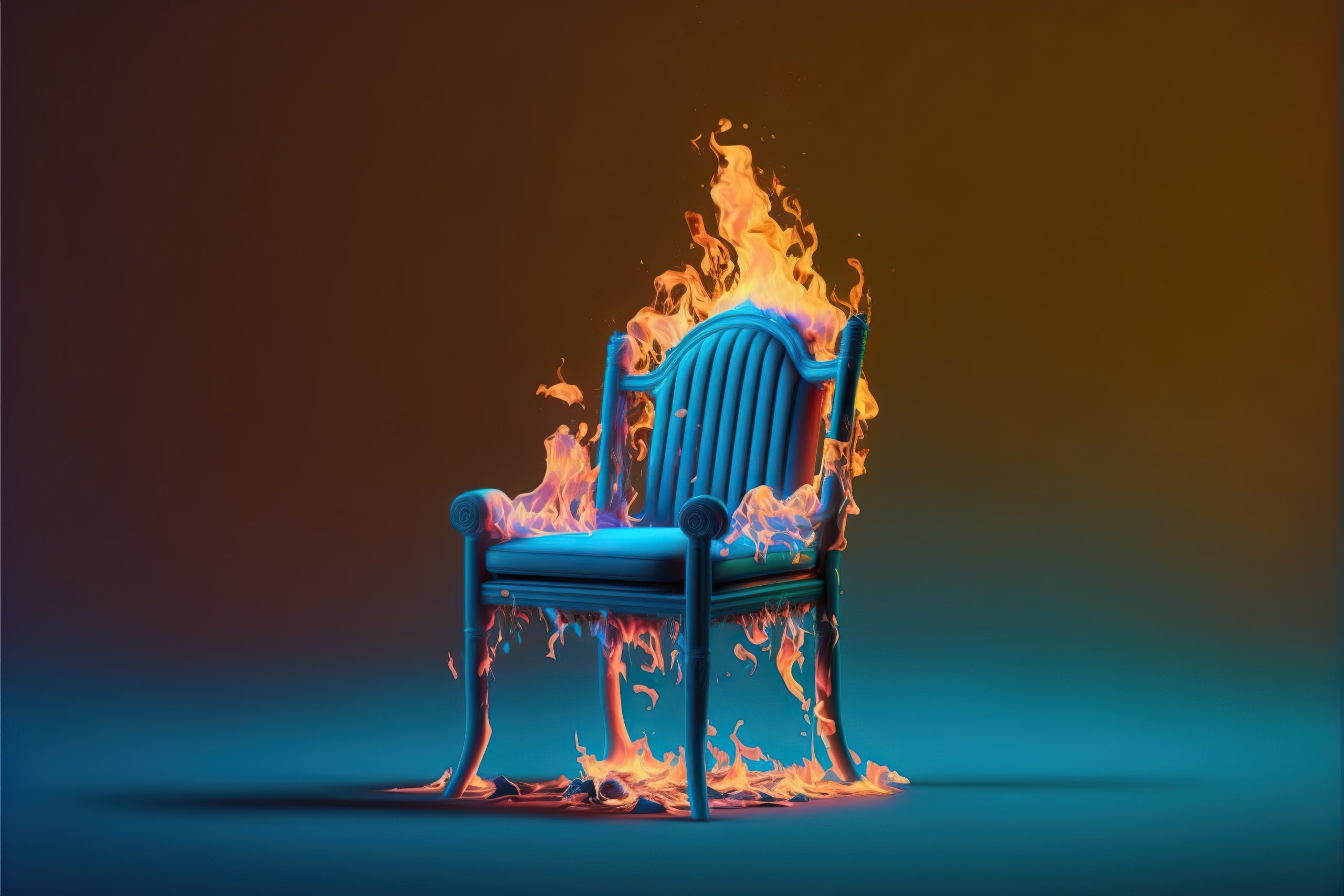 blue chair on fire