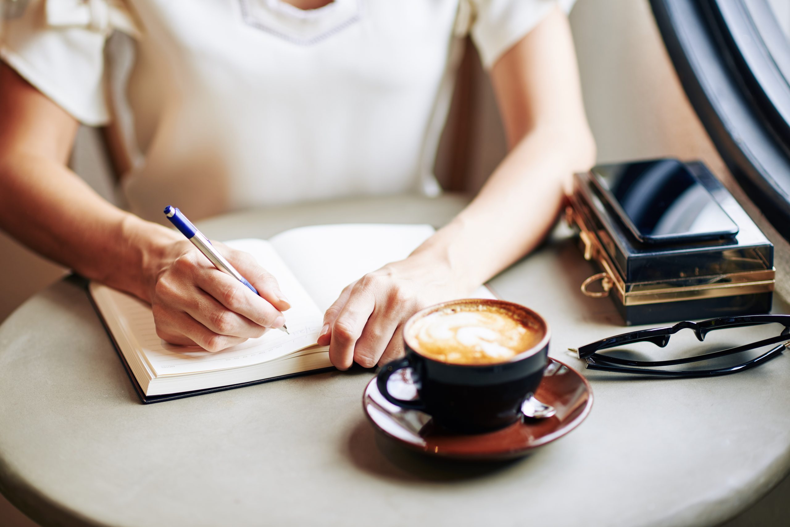 author with coffee